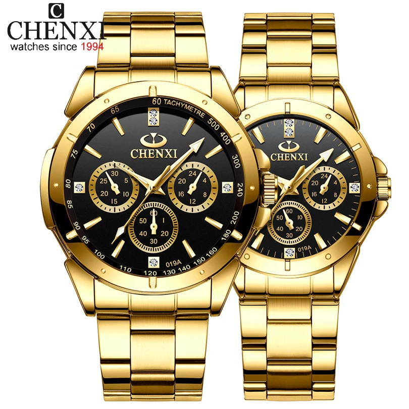 

Top Brand CHENXI Set Watch Men Women Luxury Golden Quartz Couple Wristwatch Waterproof Stainless Steel Clock Mens Ladies Watches