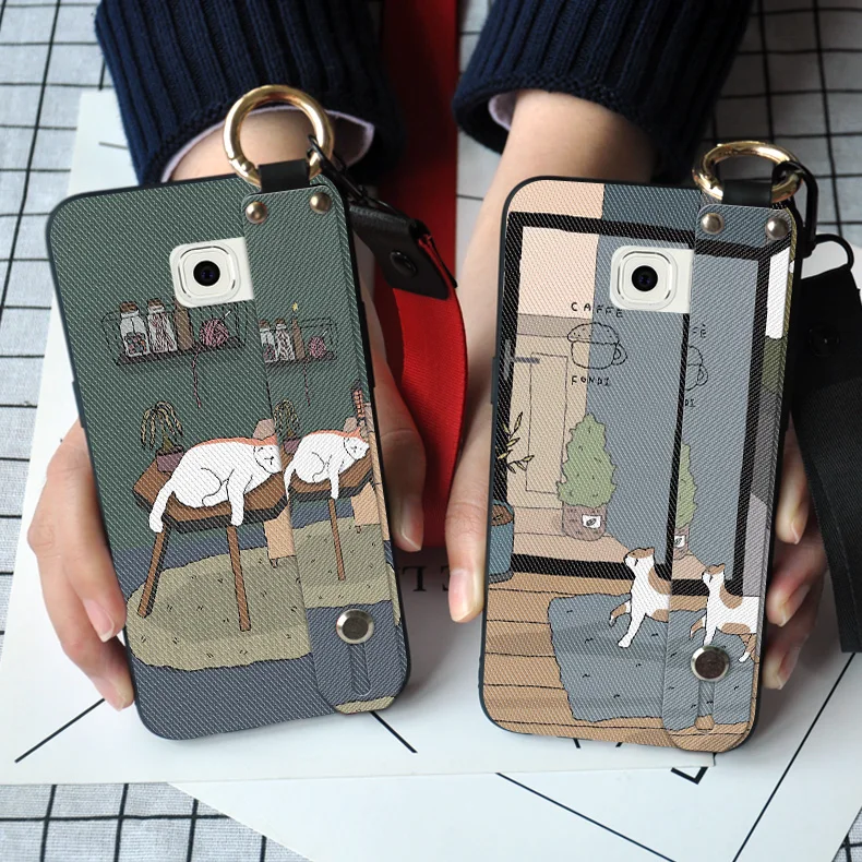 Матовый чехол с шейным ремешком для Samsung Galaxy S6 S7 Edge J5 J7 Prime A5 A7 Note 3 4 5 TPU кольцом