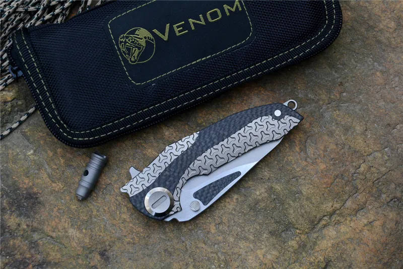 Охотничий нож VENOM armor M390 карманный складной клинок из стали и CF ручка титана