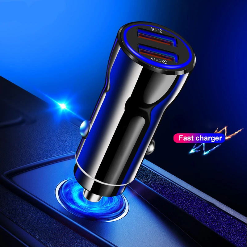 Автомобильное зарядное устройство QC3.0 с двумя usb портами 20 Вт для Xiaomi Iphone Samsung Huawei