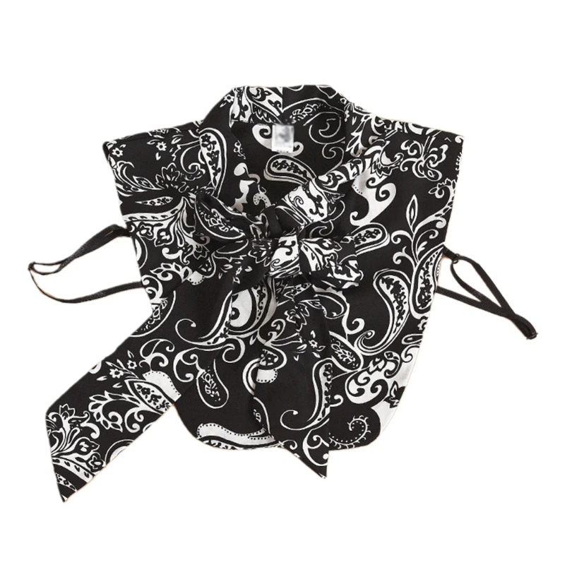

Women Black White Paisley Floral False Collar Bow Tie Lapel Half Shirt Dickey G5AE