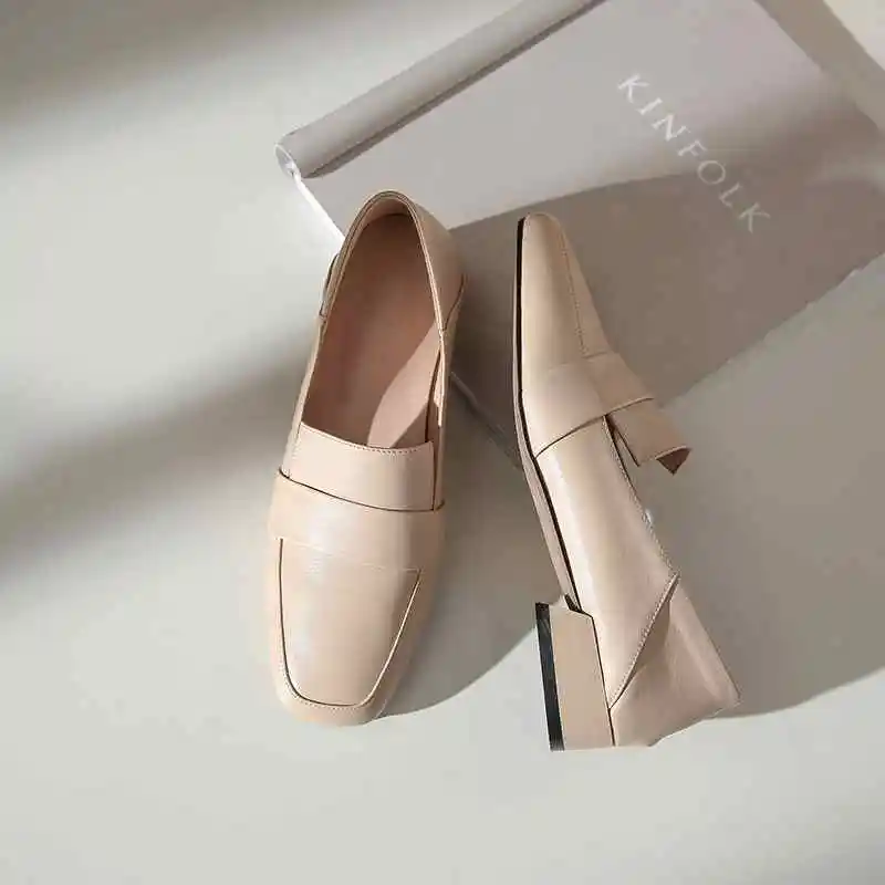 

Lenkisen breathable genuine leather slip on loafers shoes solid basic square toe low heels daily wear women leisure pumps L06