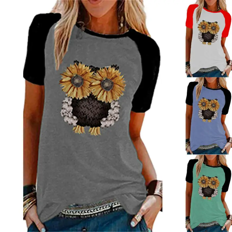 

Womens t Shirt Sunflower Parrot Print T Shirt Tops Ladies Short Sleeve Casual Women Fashion Tops