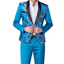 Moda masculina casual negócio anfitrião flor terno casaco calças 2 pcs conjunto/masculino colorido fino ajuste blazers jaqueta (2)