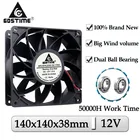 Чехол для компьютера Gdstime, 12 В постоянного тока, 140 мм x 38 мм, 140 мм, 2 шт., 140x38 мм, 14 см, высокоскоростной вытяжной вентилятор охлаждения