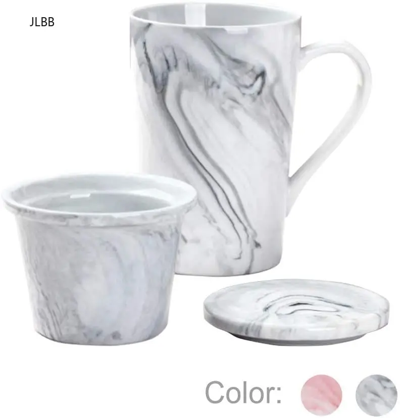 Мраморная керамическая чайная чашка с инфузером и крышкой кофейная кружка Серая