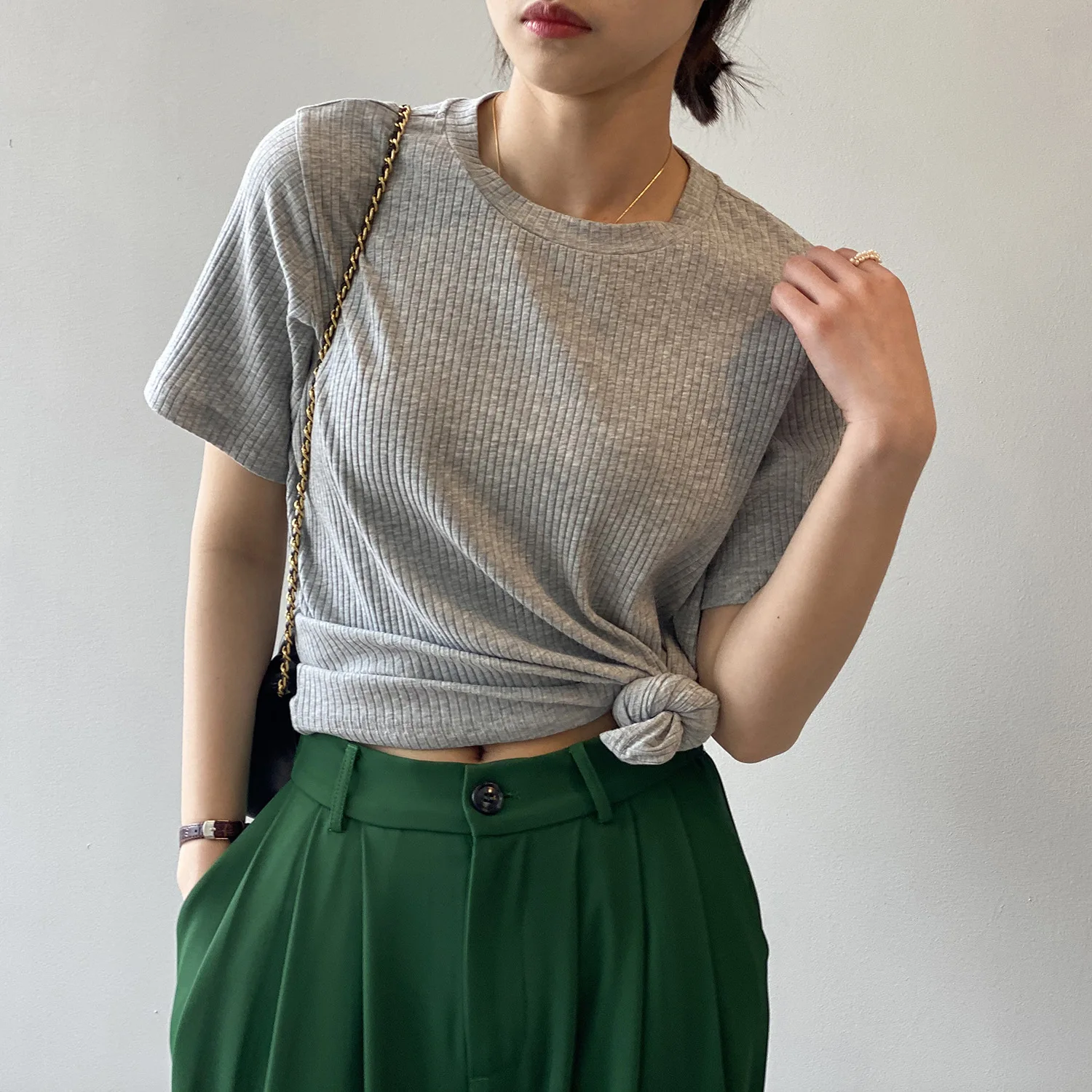 

Alien Kitty 2021 New Summer O-Neck T-Shirt Sweet Girls All-Match Casual Stylish Short Brief Basic Solid Loose Vintage Clothe