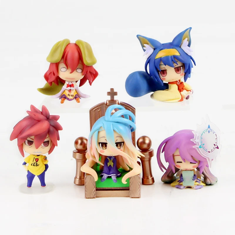 4-6cm 6pcs/set No Game Life Figures Shiro Sora Jibril Hatsuse Izuna Steve Q Ver. Dolls Anime Model Toys | Игрушки и хобби