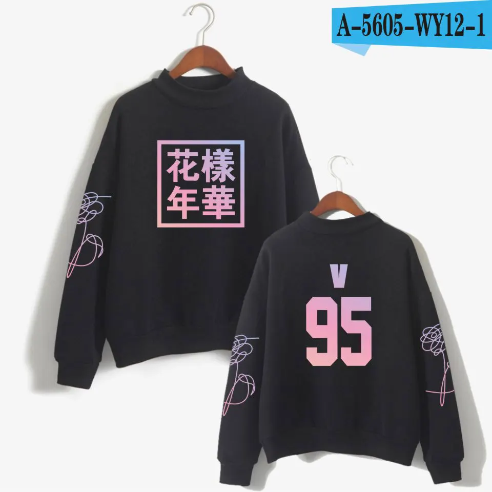 Kpop love Yourself толстовка женская Bangtan мальчики унисекс модные вентиляторы водолазка Толстовка черная белая одежда - Цвет: Black