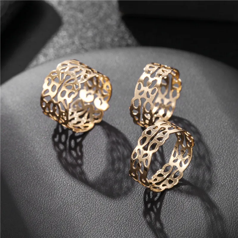 

3Pcs/set Bohemian Beach Retro Geometry Hollow Flowers Lace Ring Set Women Girl Charm Finger Ring Jewelry Accessories