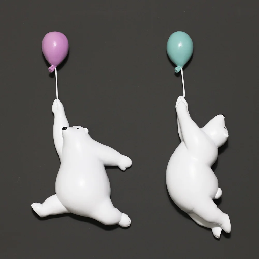

BOUSSAC Creative Flying Bear Figurines Balloon Polar Bears Figure Home Wall Mount Decoration Resin Modern Gift for Friends