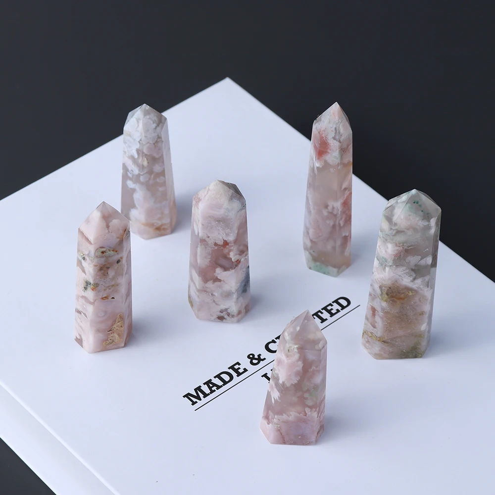 5-8cm Natural Pink Quartz Tower Sakura Agate Crystal Point Energy Stone Reiki Women Gift Home Decorate | Дом и сад