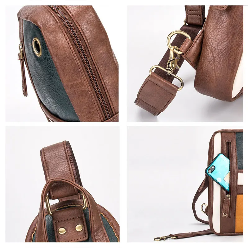 

New 2021 Vintage Men Bag Male Chest Bags Casual Shoulder Cross Body Pack for Man Phone Pouch PU Leather Satchel Male Handbag