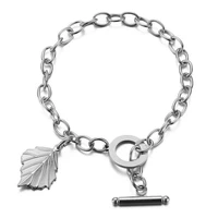 316l stainless steel leaf toggle bracelets for men women goldsilver color metal leaf ot buckle toggle bracelets