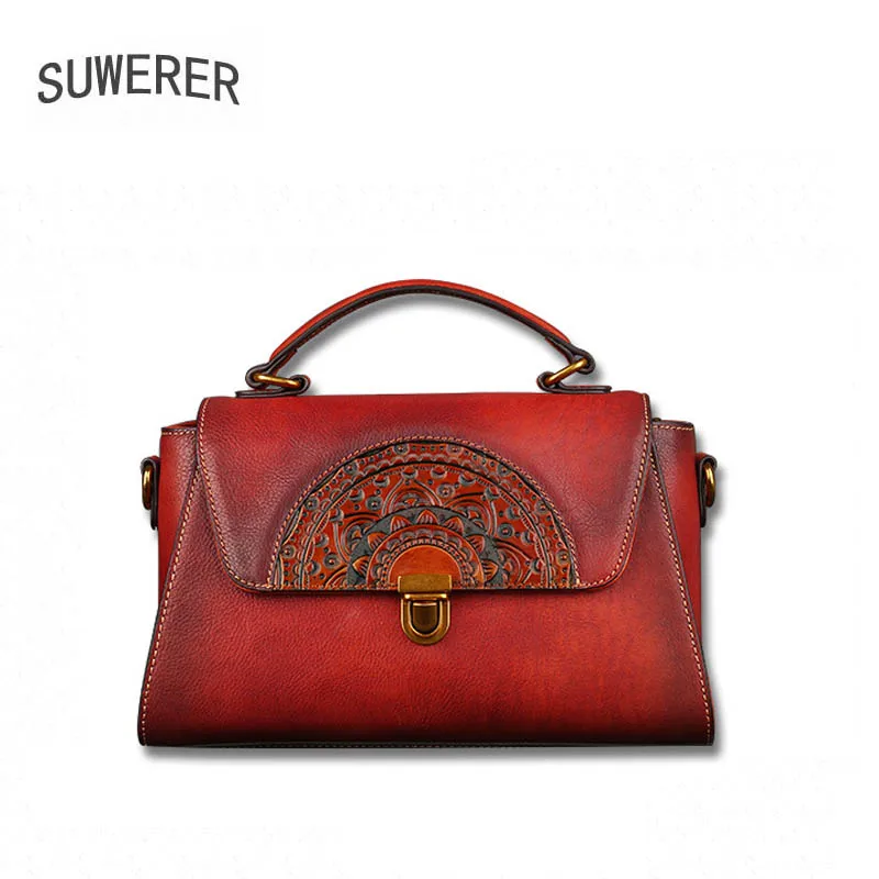 

SUWERER Genuine Leather Handbags Designer Famous Brand Women Shoulder New Luxury Tote Bags Embossed Vintage Bags