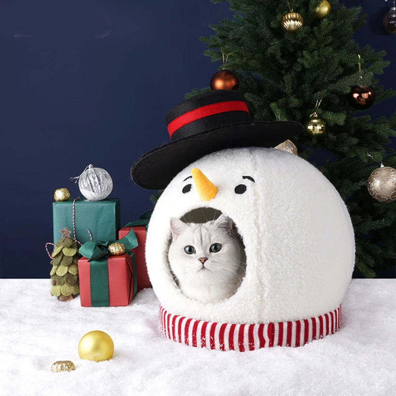 

Hot Sale Cave Shape Indoor Plush Soft Eco-Friendly Warm Felt Snowman Shape Cat Cave
