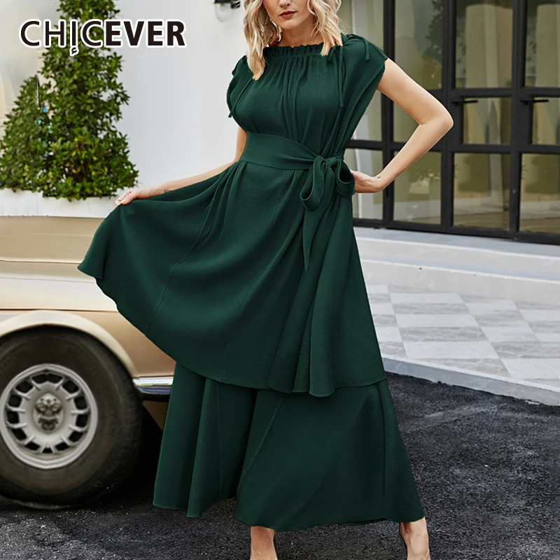 

CHICEVER, элегантный комплект из двух предметов для женщин, круглый вырез, без рукавов, Свободный Топ на шнуровке, высокая талия, средняя юбка, пл...