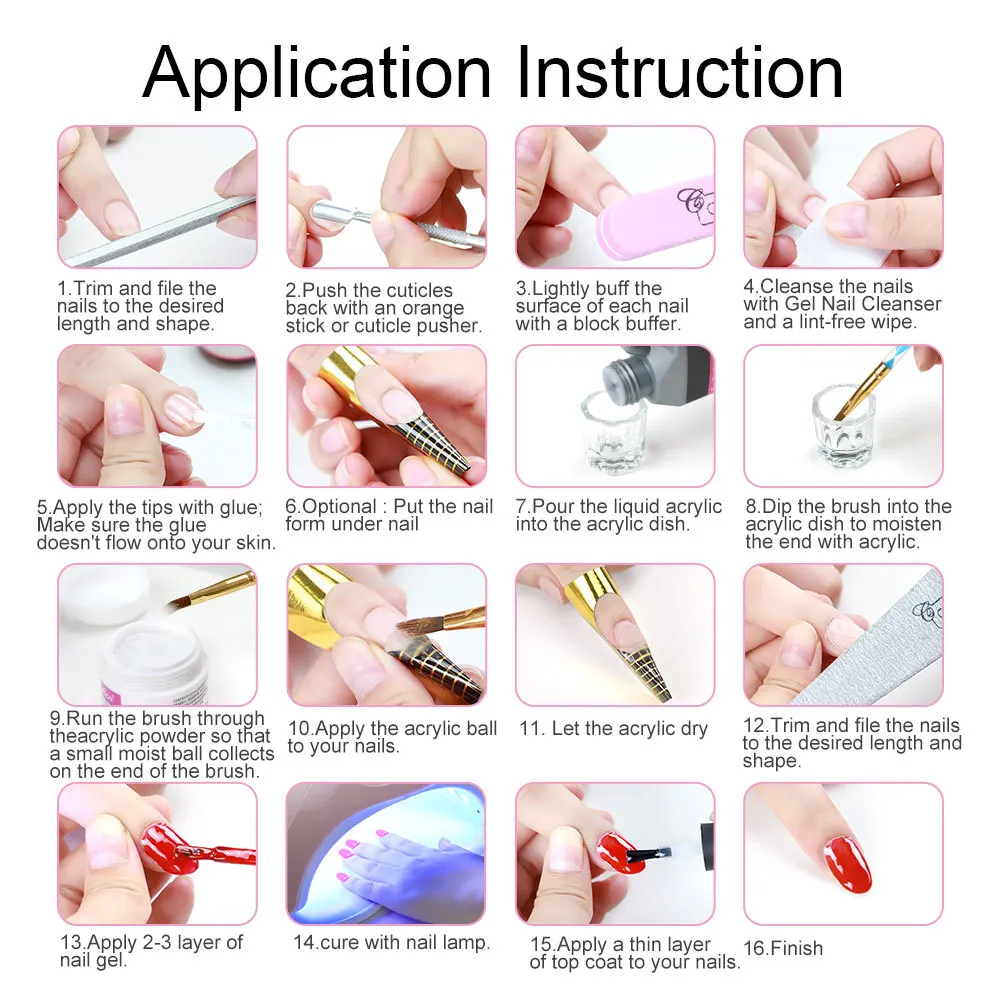 

Full Acrylic Powder Nail Art Tool Starter Kit/Set Nail Tips Brush File Form DIY Kit For Beginners Nail Glitter Powder Manicure