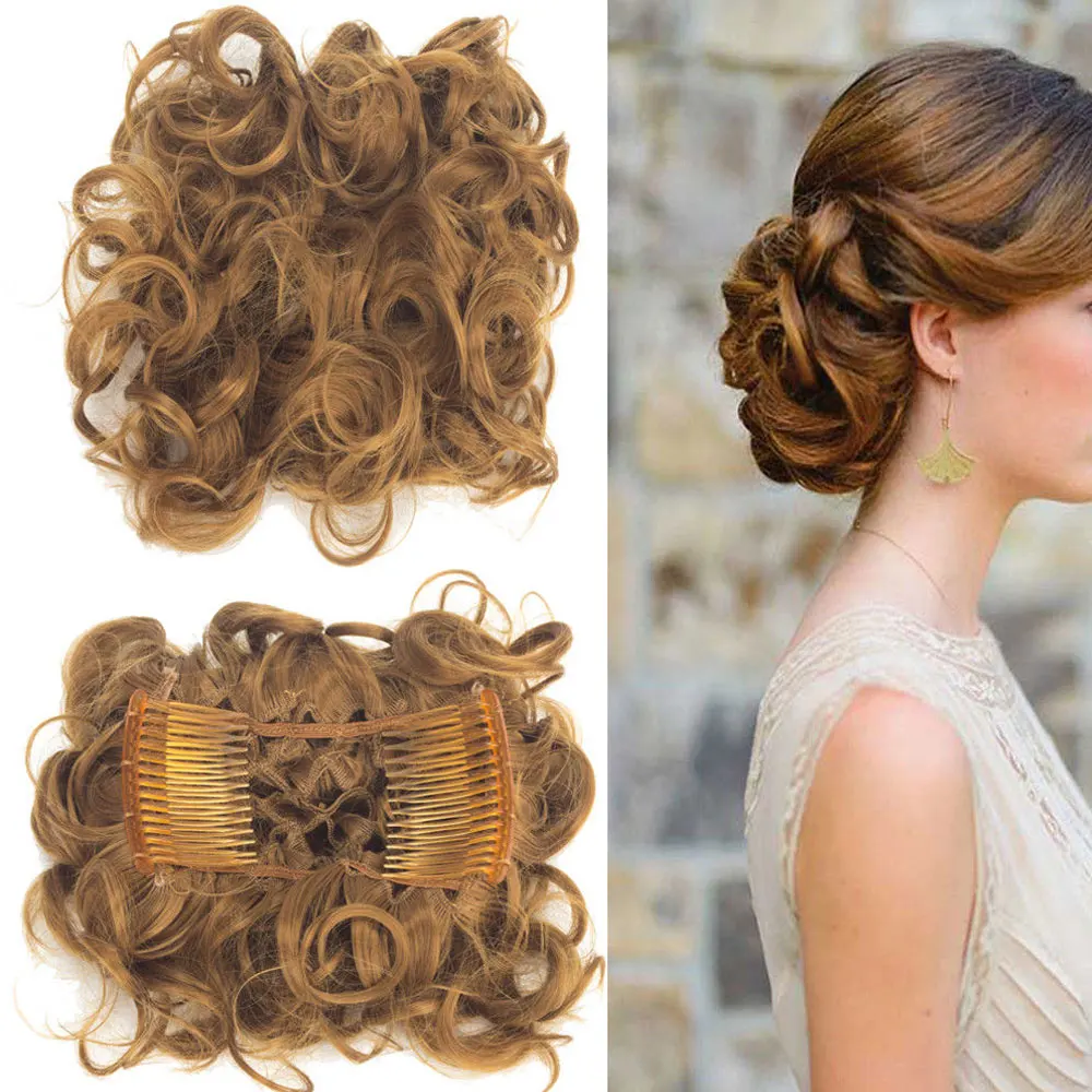 Новейшая мода большой гребень клип в вьющиеся волосы кусок шиньон updo Свадебные накладные волосы булочка
