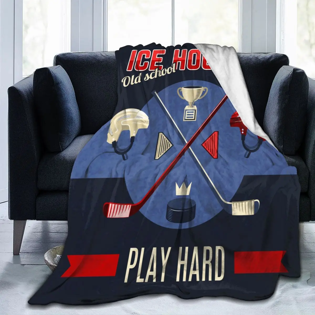 

Soft Warm Fleece Blanket Ice Hockey Poster Winter Sofa Plaid Throw 3 Size Light Thin Mechanical Wash Flannel Blankets