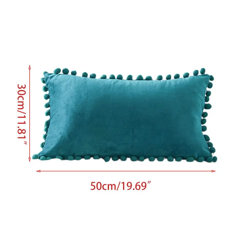Nordic Style Velvet Lumbar Waist Throw Pillow Cover with Pom Simple Solid Color Decorative Rectangle Cushion Case | Дом и сад