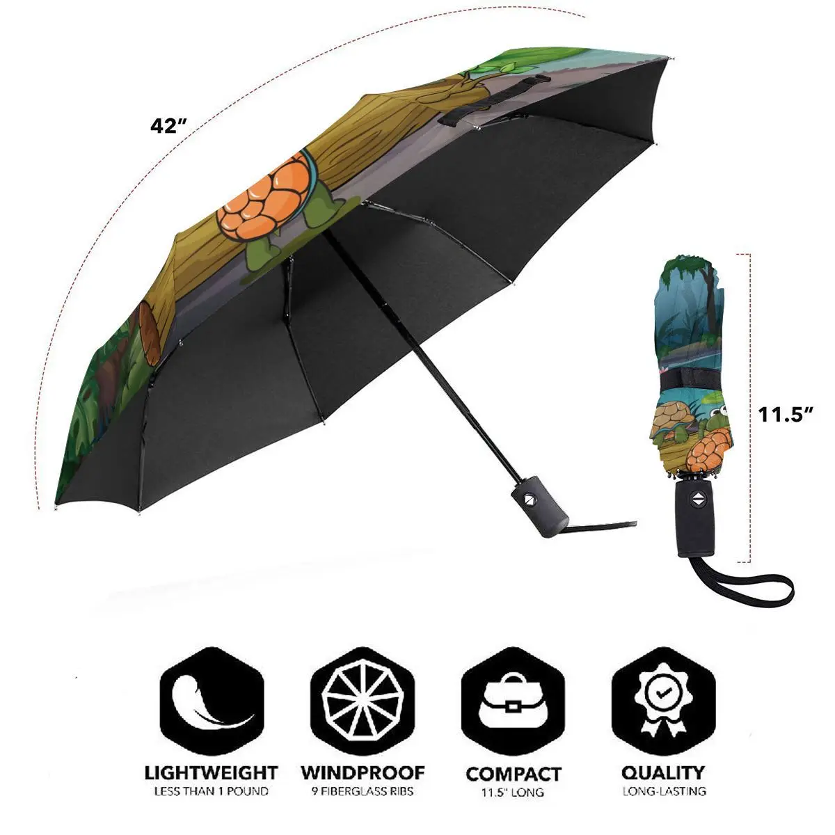 Economici Ombrello Automatico Pioggia Donna Ombrello A Tre Pieghe Una Foresta Con Tartarughe E Pesci Nello Stagno Ombrellone Impermeabile Antivento