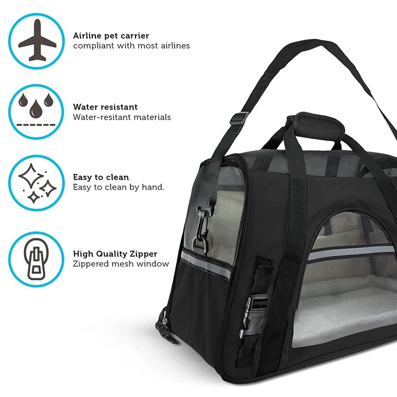 

Soft-Sided Carriers for Cats and Dogs Air-Plane Travel On-Board Under Seat Carrying Bag with Fleece Bolster Bed