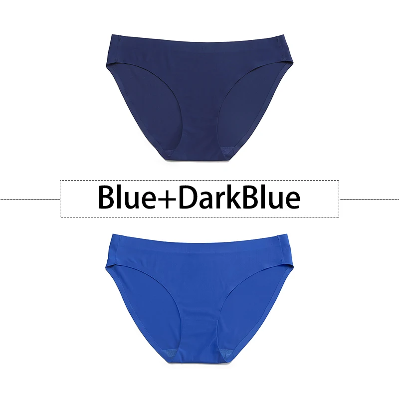 Blue-DarkBlue 2 шт./партия, открытый Шелковый бесшовный трусики для женщин, нижнее белье сексуальные плавки, цельное нижнее белье с открытой спиной и низкой посадкой, женское XS-L, большие размеры США - Цвет: Blue-DarkBlue