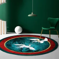 New Chinese Style Area Rugs for Living Room Blue Red Bird Pattern Round Carpet Bedroom Christmas Rug Anti Slip Floor Mat