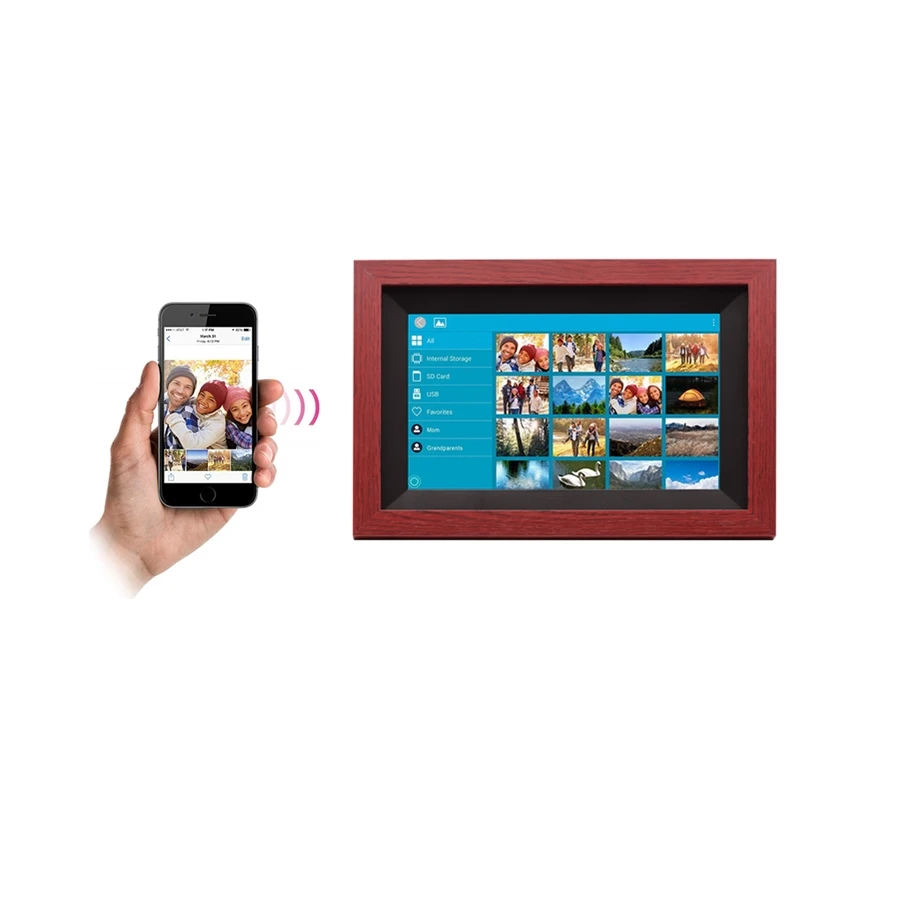 Hot Android system Smart Cloud Wifi digital Picture Frame 10 Inch with touch screen wood frames share moment freely | Электроника