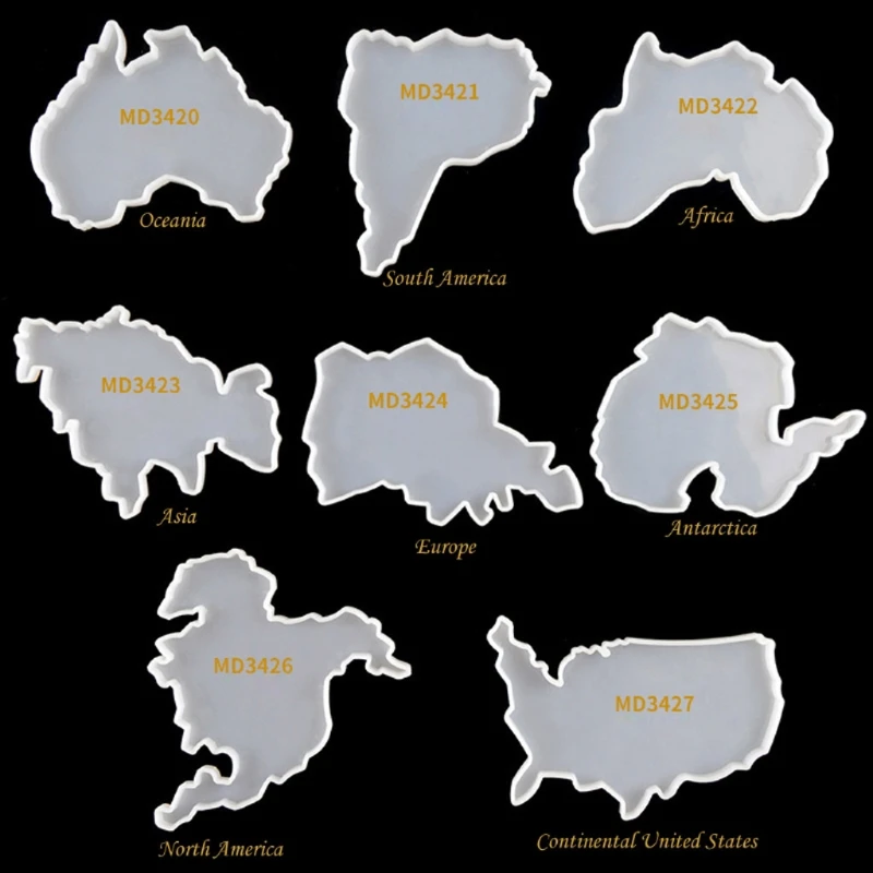 

8Pcs Seven Continents Map Coaster Resin Mold Oceania Africa Europe Asia Map Silicone Tray Fruit Cup Mat Epoxy Resin Mold