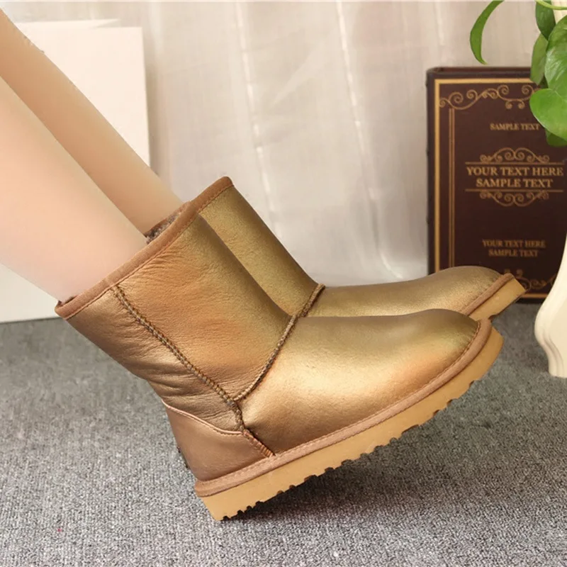 ; Коллекция года; зимние сапоги на натуральном меху; классические Mujer Botas; водонепроницаемые зимние сапоги из натуральной овечьей кожи; женская обувь - Цвет: Golden