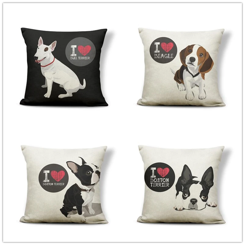 Чехлы для подушек с милым бультерьером биглом, Boston Terrier, боксерская собака, наволочки для подушек, бульдог, кошка, чихуахуа, доберман, домашний декор 43 см