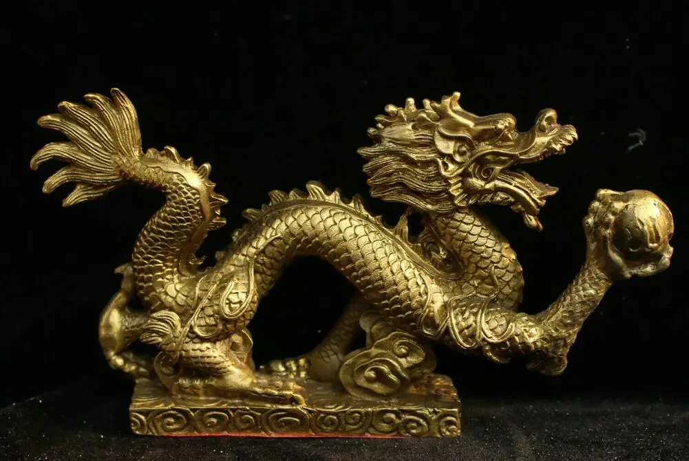 

China Chinese Folk Fengshui Brass Lucky Animal Water Dragon Statue Sculpture