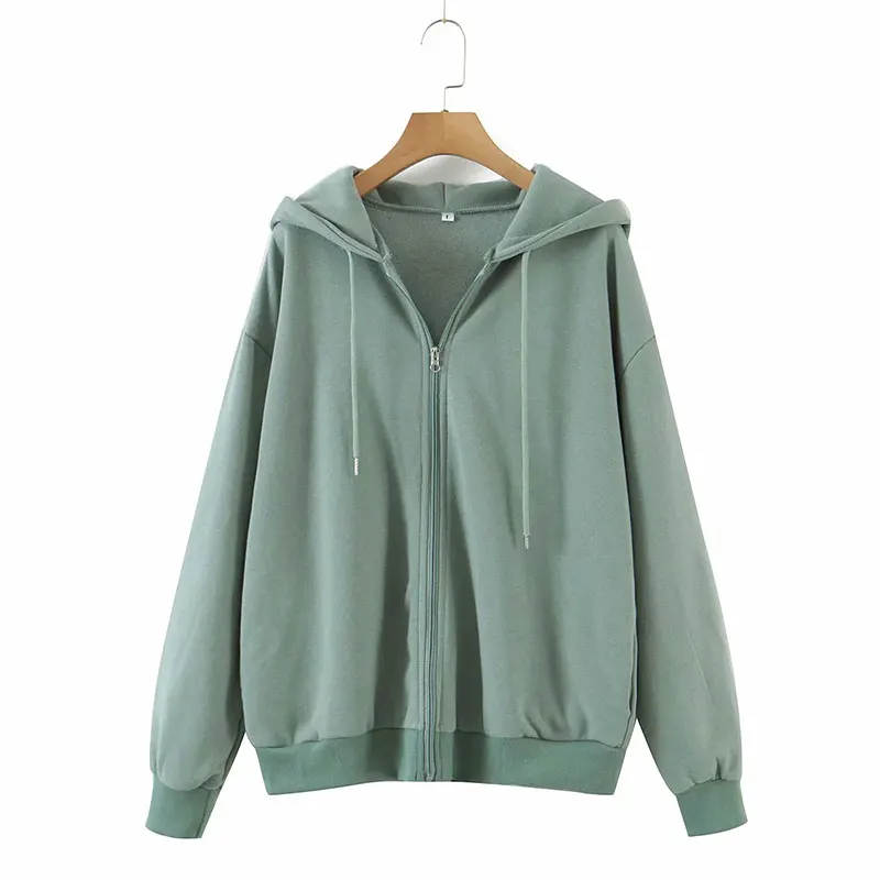 

Женская весенне-осенняя Зеленая Толстовка Nlzgmsj Za 2021 с молнией, свободная однотонная толстовка, Женский Топ с длинным рукавом 202106