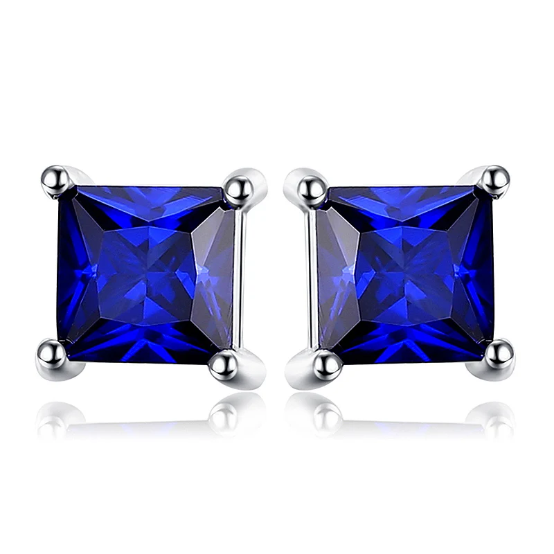 Sapphire Jewelrypalace квадратный 0.6ct создания Изумрудный 925 серебро Серьги-гвоздики Модные украшения для Для женщин - Цвет камня: Sapphire