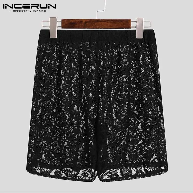

Summer Men Sleep Bottoms Mesh See Through Homewear Lace Breathable Elastic Waist Nightwear Sexy Sleep Shorts Men INCERUN S-5XL