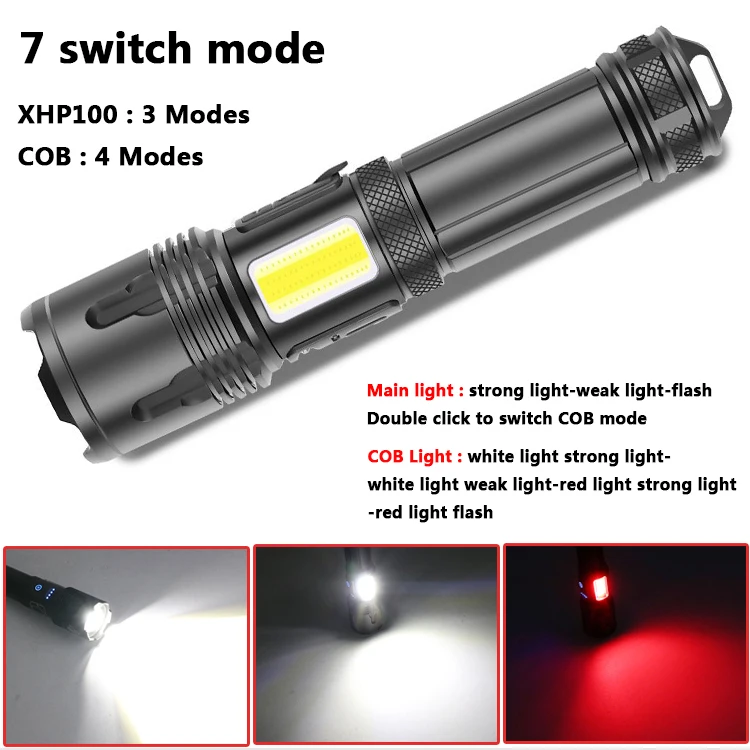 

Aluminum Lantern XHP100 COB 9-core Led Flashlight Powerbank Function Torch Usb Rechargeable 18650 26650 Battery Zoomable XHP70.2