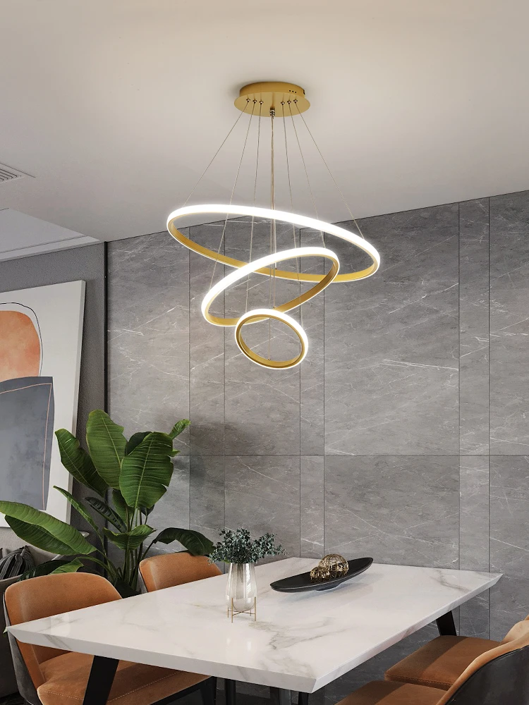 

Aluminum dining room chandelier modern minimalist living room dining table lamp creative Nordic 3 ring acrylic chandelier