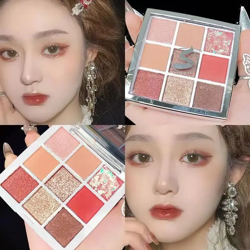 

9 Color Matte Eye Shadow Palette Glitter Shimmer Pearlescent Eyeshadow Pallete Waterproof Pigmente Metallic Shiny Maleup Palette