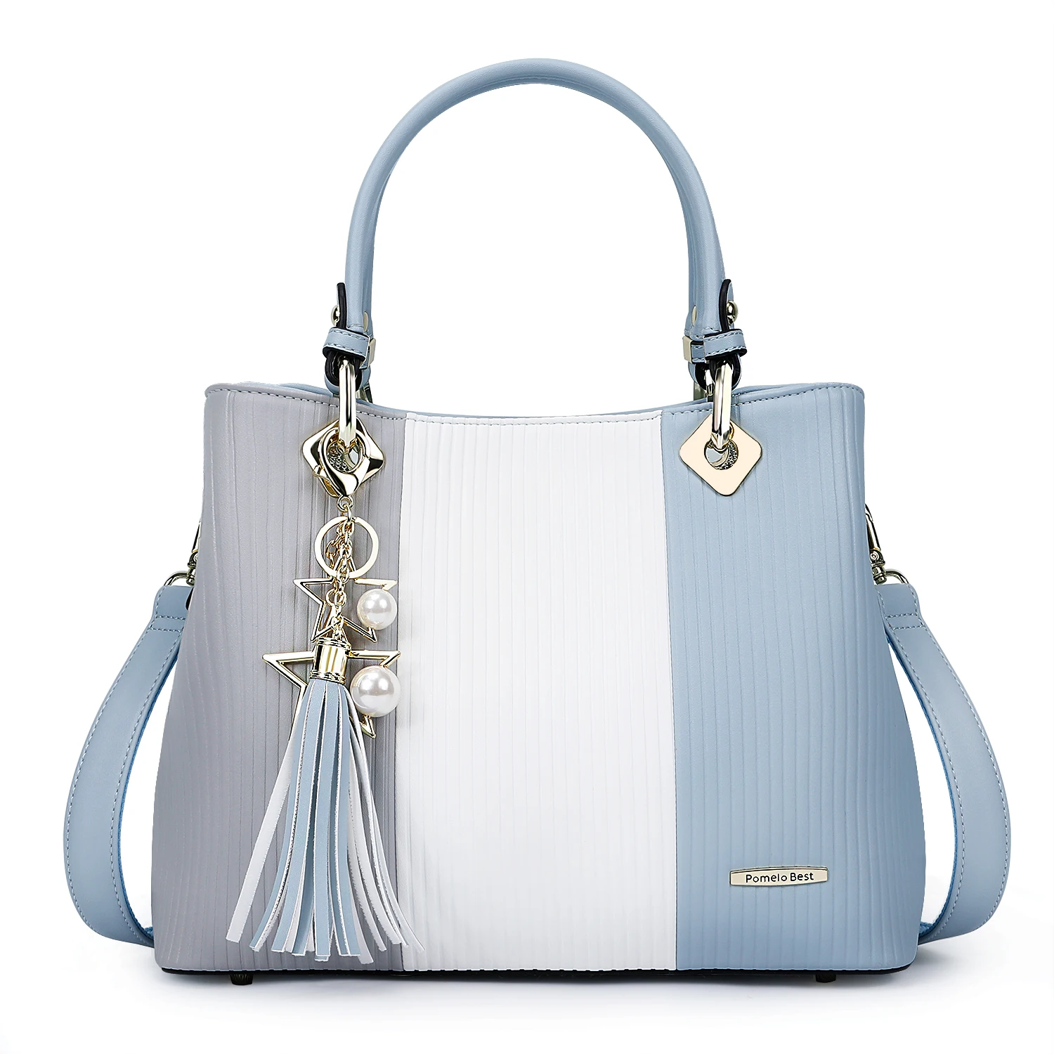 

Women Handbags with Multiple Interior Pockets and Pretty Colour Combination（Pink/White/Light Grey)