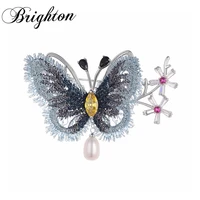 brighton vintage colorful zircon butterfly brooches pins nature pearl pendant metal for women banquet fashion jewelry gift 2021