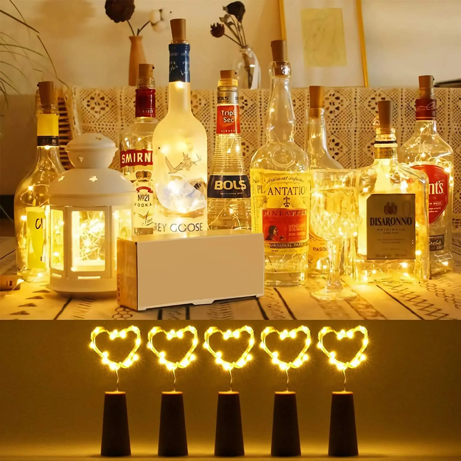 

Battery Powered LED Cork Wine Bottle Lights String 2m 20LEDs Bar DIY Bottle Stopper Cork Lamp for Wedding Party Garland Decor