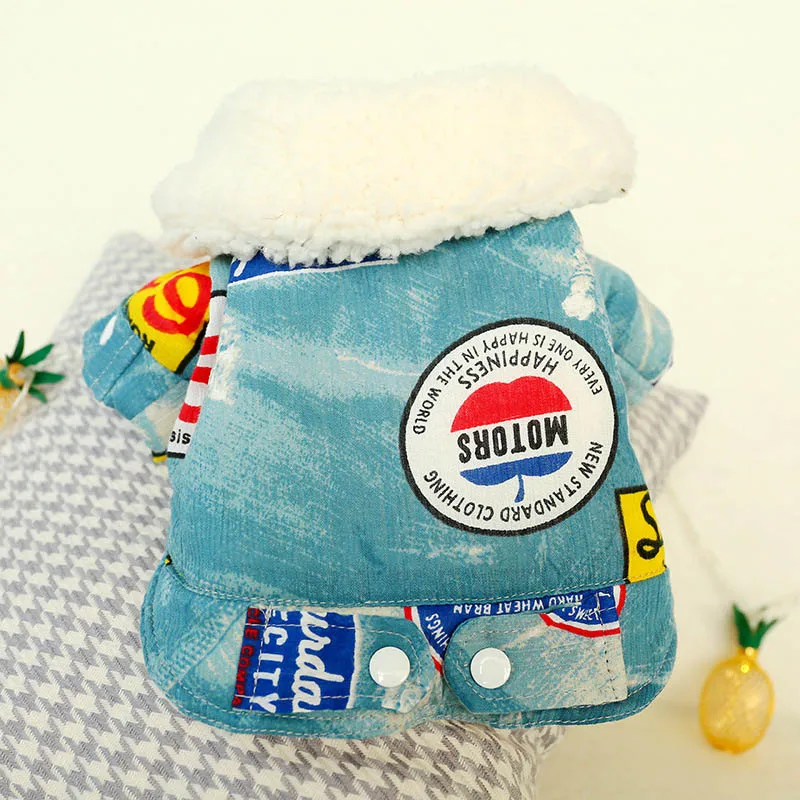 Меховой ошейник для собак джинсовое пальто одежда щенков с буквенным принтом