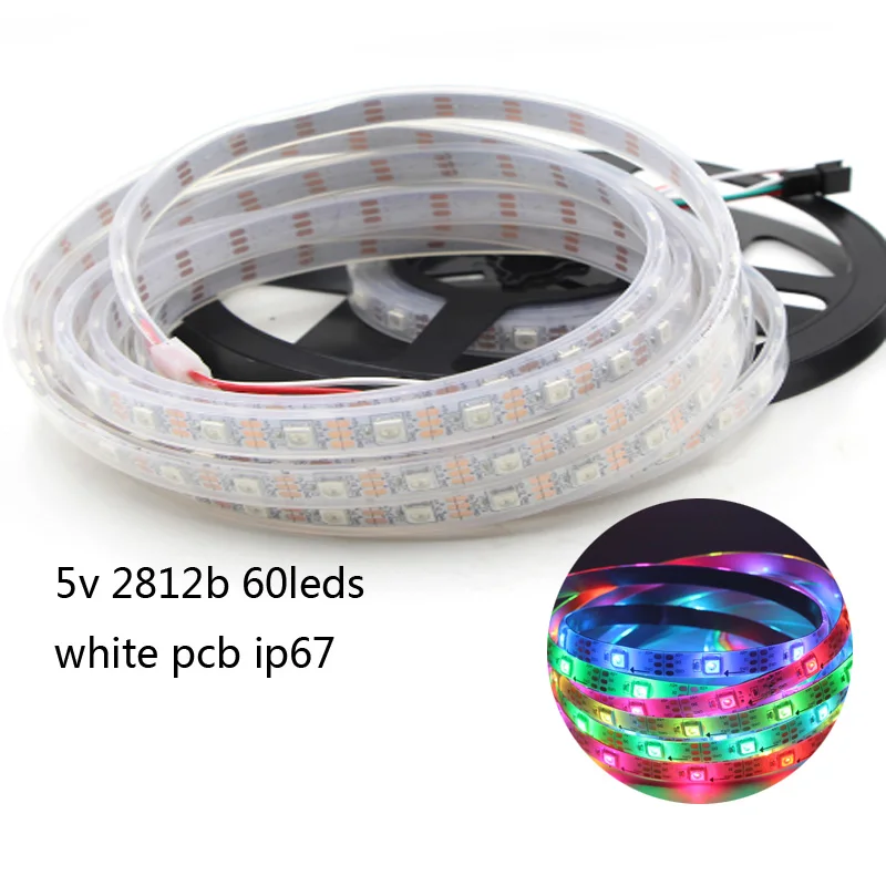 white 60leds ip67 DC5V WS2812B пиксельные полосы 30/60 пикселей/м умная светодиодная Пиксельная полоса черный/белый PCB WS2812 IC IP30/IP65/IP67 Водонепроницаемый светодиодный стри - Испускаемый цвет: white 60leds ip67