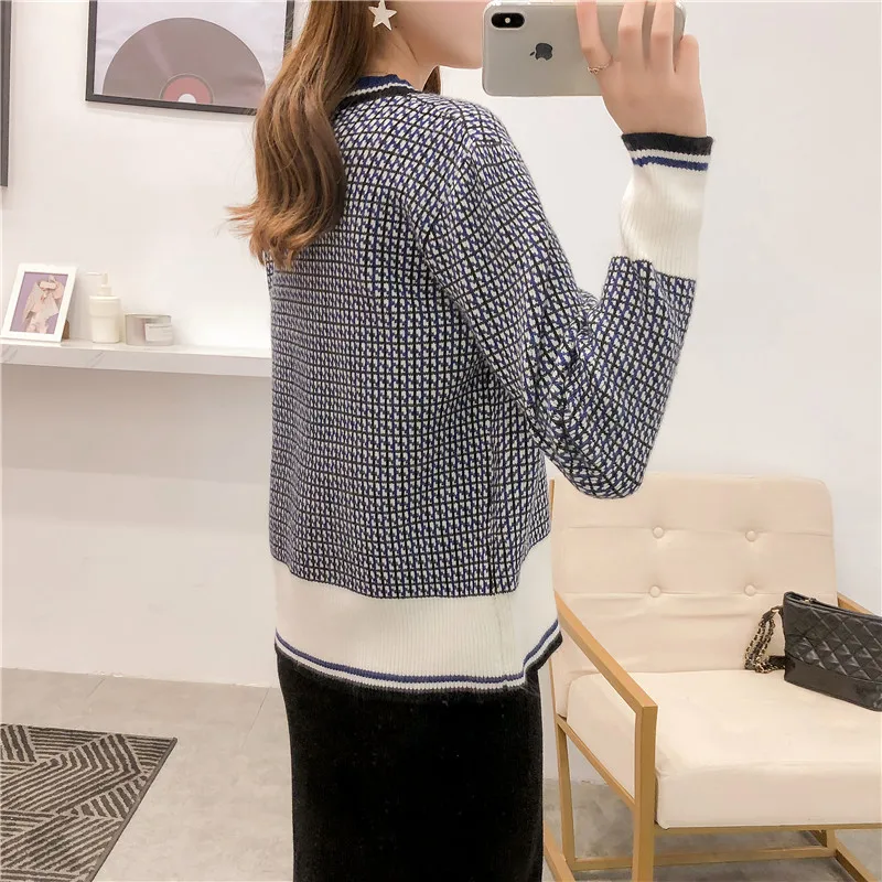 QingWen осенний свободный клетчатый Модный свитер для студентов Корейская версия