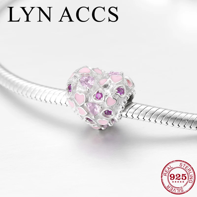 Подарок на день Святого Валентина 925 пробы Серебряный Розовый CZ сердце к сердцу