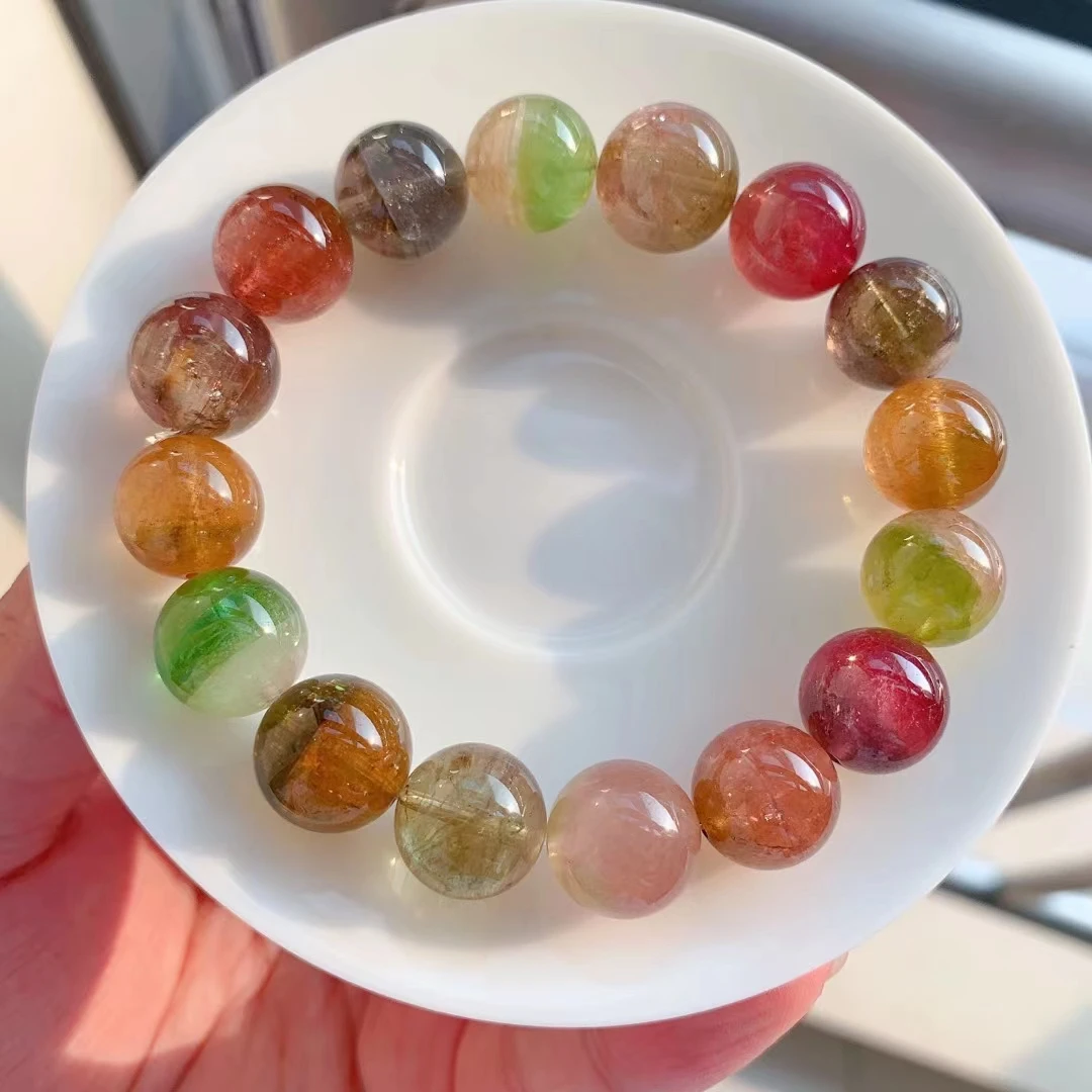 

Natural Colorful Tourmaline Crystal Clear Round Beads Bracelet 12.7mm Women Crystal Jewelry Candy Tourmaline AAAAAAA