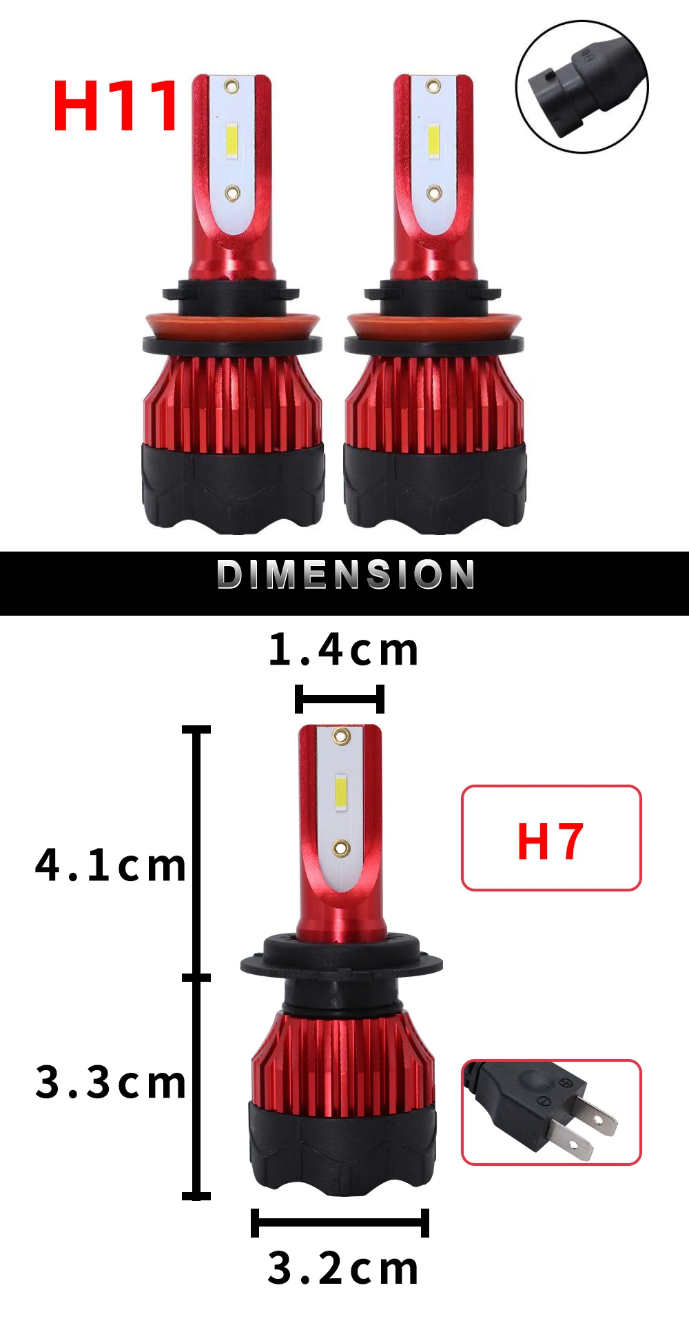 2Pcs H4 LED H7 Auto Car Headlight 9005 9006 H3 H13 H8 880 H27 9004 9007 H11 881 LED H1 K5 55W 6000LM 6000K Automobile Bulb