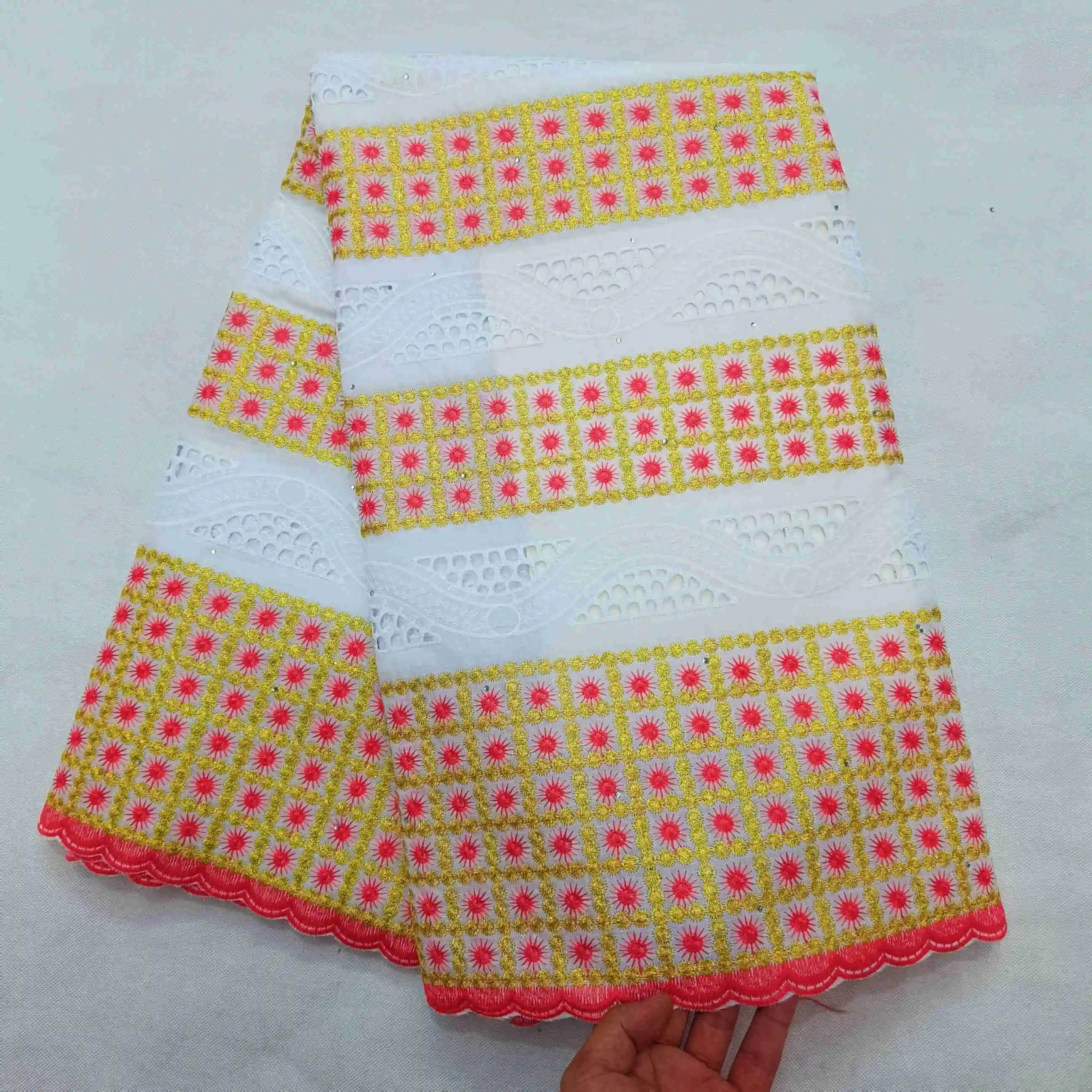 Белая кружевная ткань швейцарская вуаль хлопчатобумажная африканская высокого